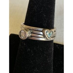 925 Sterling Silver ring size 7 blue heart stone Vintage Estate jewelry